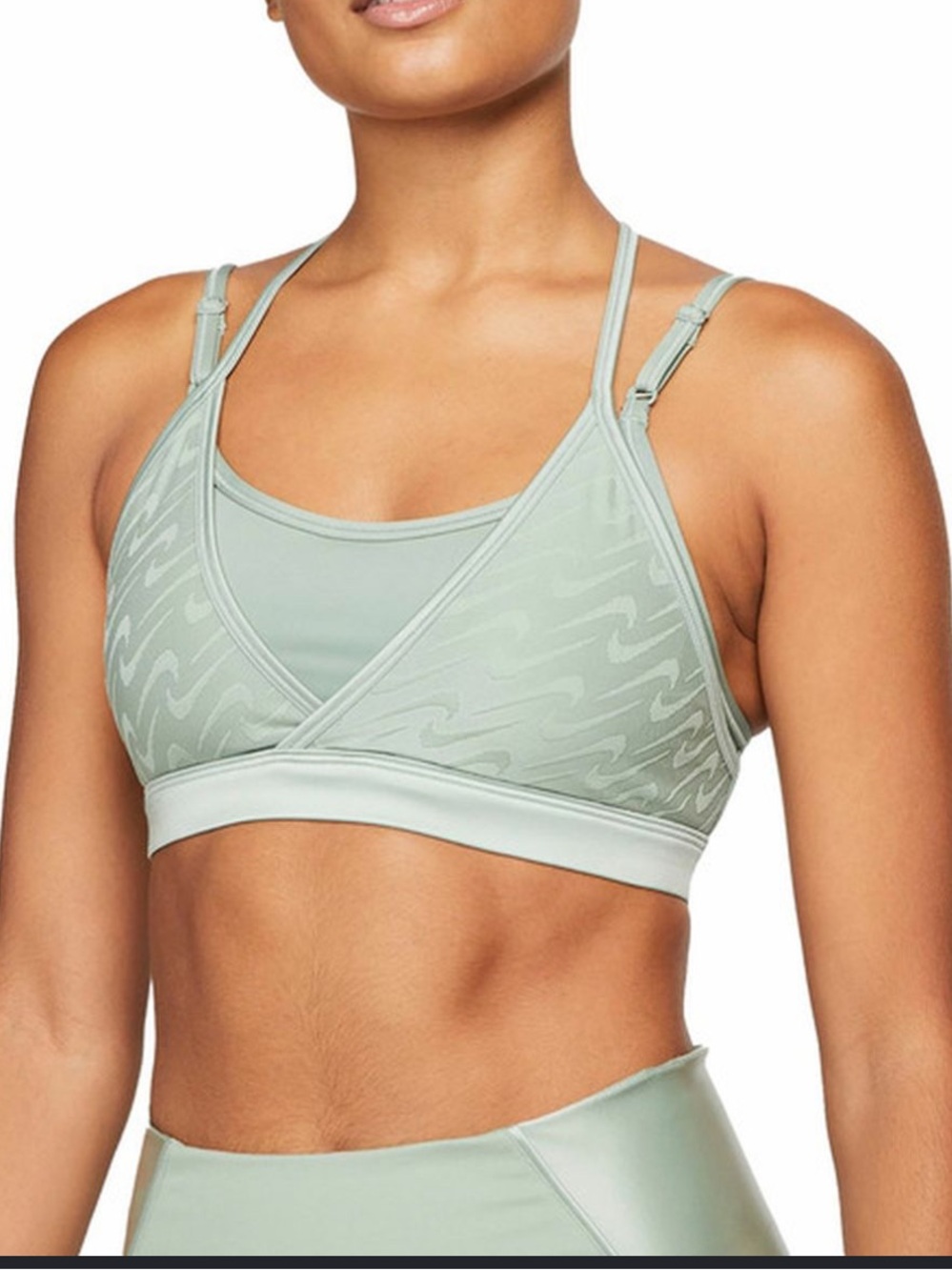 Nike Women's Dri-Fit Indy Icon Clash Light Support Strappy Sports Bra Jade Smoke